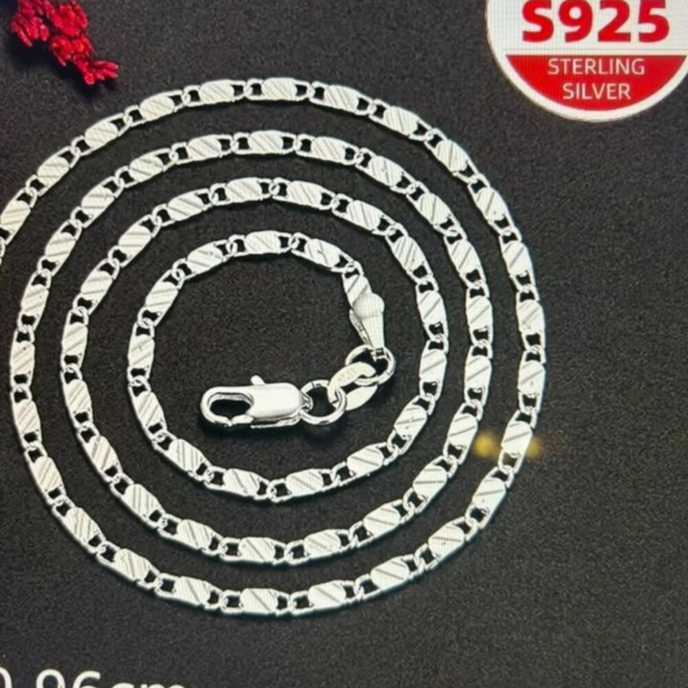 NIB! Beautiful S925 Sterling Silver Elegant Bohemian  Flat Chain Necklace  ~ 20"